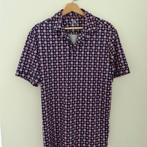 Mizzen + Main Men's Navy and Pink Floral Vera Medium Shirt